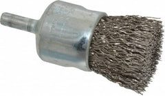 Weiler - 1" Brush Diam, Crimped, End Brush - 1/4" Diam Steel Shank, 22,000 Max RPM - Makers Industrial Supply