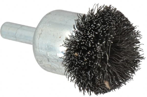 Weiler - 1-1/4" Brush Diam, Crimped, Flared End Brush - 1/4" Diam Shank, 20,000 Max RPM - Makers Industrial Supply