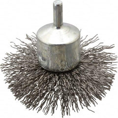 Weiler - 3" Brush Diam, Crimped, Flared End Brush - 1/4" Diam Shank, 16,000 Max RPM - Makers Industrial Supply