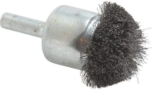 Weiler - 1-1/4" Brush Diam, Crimped, Flared End Brush - 1/4" Diam Shank, 20,000 Max RPM - Makers Industrial Supply