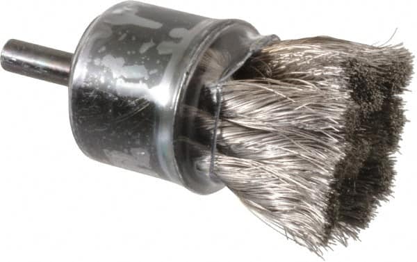 Weiler - 1-1/8" Brush Diam, Knotted, End Brush - 1/4" Diam Shank, 20,000 Max RPM - Makers Industrial Supply