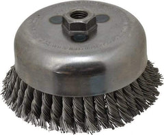 Weiler - 6" Diam, 5/8-11 Threaded Arbor, Steel Fill Cup Brush - 0.035 Wire Diam, 1-3/8" Trim Length, 6,600 Max RPM - Makers Industrial Supply