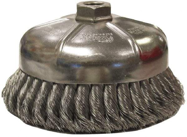 Weiler - 2-3/4" Diam, 3/8-24 Threaded Arbor, Stainless Steel Fill Cup Brush - 0.02 Wire Diam, 1" Trim Length, 14,000 Max RPM - Makers Industrial Supply
