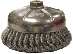 Weiler - 2-3/4" Diam, M10x1.25 Threaded Arbor, Stainless Steel Fill Cup Brush - 0.02 Wire Diam, 1" Trim Length, 14,000 Max RPM - Makers Industrial Supply