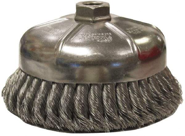 Weiler - 3-1/2" Diam, 3/8-24 Threaded Arbor, Steel Fill Cup Brush - 0.023 Wire Diam, 7/8" Trim Length, 13,000 Max RPM - Makers Industrial Supply