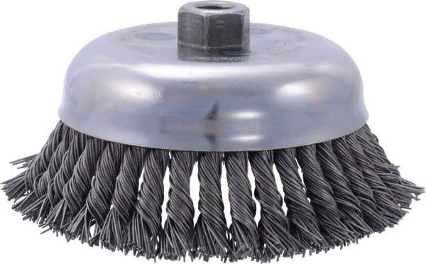 Weiler - 6" Diam, 5/8-11 Threaded Arbor, Steel Fill Cup Brush - 0.035 Wire Diam, 1-5/8" Trim Length, 6,000 Max RPM - Makers Industrial Supply
