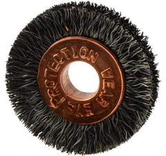 Weiler - 1" OD, 1/4" Arbor Hole, Crimped Steel Wheel Brush - 3/16" Face Width, 1/4" Trim Length, 0.006" Filament Diam, 20,000 RPM - Makers Industrial Supply