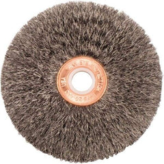 Weiler - 3" OD, 1/2" Arbor Hole, Crimped Steel Wheel Brush - 5/8" Face Width, 1" Trim Length, 0.006" Filament Diam, 20,000 RPM - Makers Industrial Supply