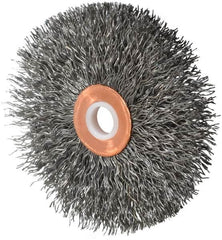 Weiler - 3" OD, 1/2" Arbor Hole, Crimped Steel Wheel Brush - 5/8" Face Width, 1" Trim Length, 0.014" Filament Diam, 20,000 RPM - Makers Industrial Supply