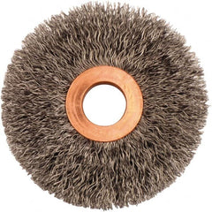 Weiler - 3" OD, 5/8" Arbor Hole, Crimped Steel Wheel Brush - 5/8" Face Width, 15/16" Trim Length, 0.0118" Filament Diam, 20,000 RPM - Makers Industrial Supply