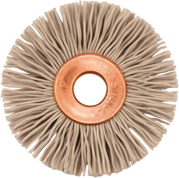 Weiler - 1-3/8" OD, 1/4" Arbor Hole, Nylon Wheel Brush - 5/16" Face Width, 3/8" Trim Length, 0.018" Filament Diam, 10,000 RPM - Makers Industrial Supply