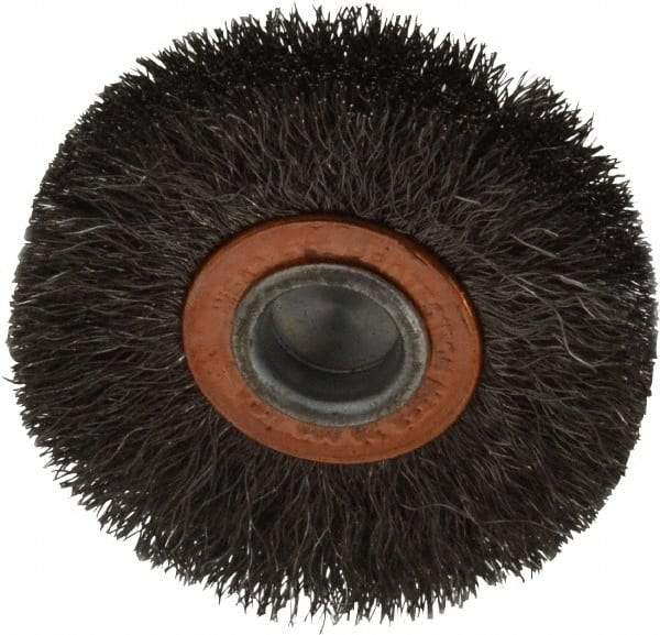 Weiler - 2" OD, 1/4" Shank Diam, Crimped Steel Wheel Brush - 3/8" Face Width, 1/2" Trim Length, 0.006" Filament Diam, 20,000 RPM - Makers Industrial Supply