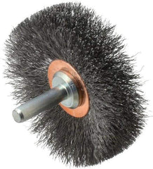 Weiler - 2-1/2" OD, 1/4" Shank Diam, Crimped Steel Wheel Brush - 3/8" Face Width, 3/4" Trim Length, 0.006" Filament Diam, 20,000 RPM - Makers Industrial Supply