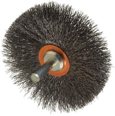 Weiler - 3" OD, 1/4" Shank Diam, Crimped Steel Wheel Brush - 1/2" Face Width, 1" Trim Length, 0.008" Filament Diam, 20,000 RPM - Makers Industrial Supply