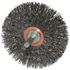 Weiler - 3" OD, 1/4" Shank Diam, Crimped Steel Wheel Brush - 1/2" Face Width, 1" Trim Length, 0.014" Filament Diam, 20,000 RPM - Makers Industrial Supply