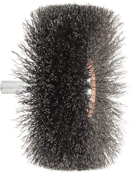 Weiler - 3" OD, 1/4" Shank Diam, Crimped Steel Wheel Brush - 1" Face Width, 15/16" Trim Length, 0.008" Filament Diam, 20,000 RPM - Makers Industrial Supply