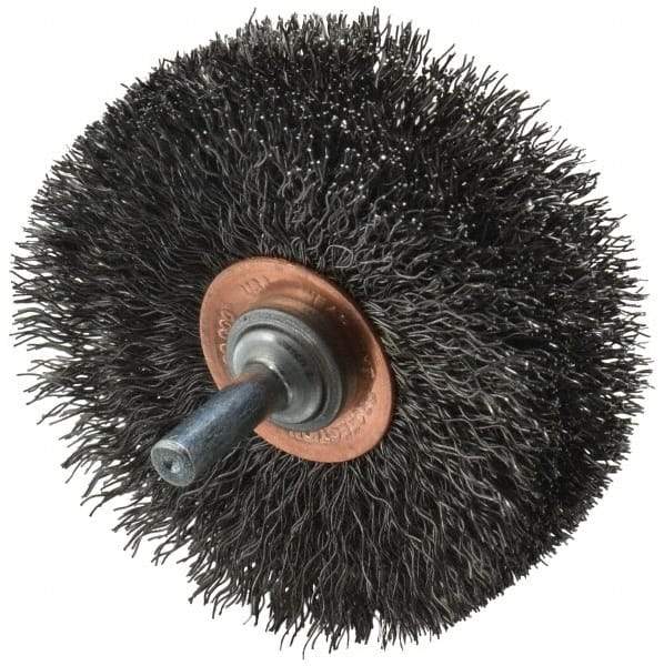 Weiler - 3" OD, 1/4" Shank Diam, Crimped Steel Wheel Brush - 1" Face Width, 15/16" Trim Length, 0.0118" Filament Diam, 20,000 RPM - Makers Industrial Supply