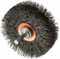 Weiler - 3" OD, 1/4" Shank Diam, Crimped Steel Wheel Brush - 1" Face Width, 15/16" Trim Length, 0.014" Filament Diam, 20,000 RPM - Makers Industrial Supply