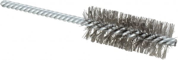 Weiler - 1" Diam Helical Stainless Steel Tube Brush - Double Spiral, 0.0104" Filament Diam, 2-1/2" Brush Length, 5-1/2" OAL, 1/4" Diam Shank - Makers Industrial Supply