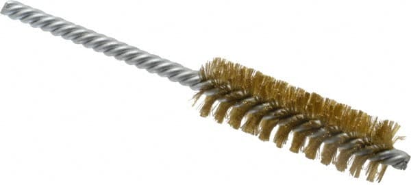 Weiler - 3/4" Diam Helical Brass Tube Brush - Double Spiral, 0.006" Filament Diam, 2-1/2" Brush Length, 5-1/2" OAL, 1/4" Diam Shank - Makers Industrial Supply