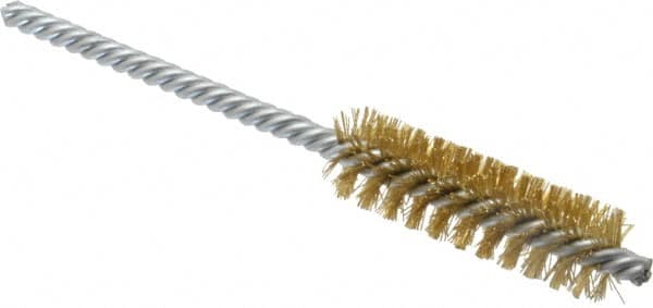 Weiler - 5/8" Diam Helical Brass Tube Brush - Double Spiral, 0.008" Filament Diam, 2" Brush Length, 5-1/2" OAL, 7/32" Diam Shank - Makers Industrial Supply