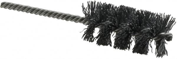 Weiler - 1-1/4" Diam Helical Nylon Tube Brush - Single Spiral, 0.022" Filament Diam, 2-1/2" Brush Length, 5-1/2" OAL, 1/4" Diam Shank - Makers Industrial Supply