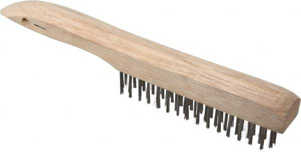Weiler - 4 Rows x 16 Columns Shoe Handle Stainless Steel Scratch Brush - 5" Brush Length, 10" OAL, 1" Trim Length, Wood Shoe Handle - Makers Industrial Supply