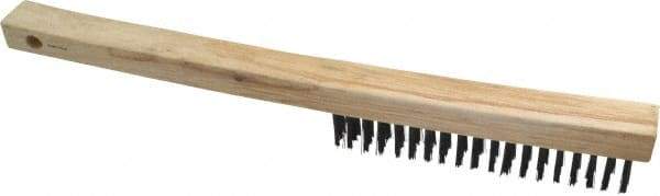Weiler - 3 Rows x 19 Columns Curved Handle Steel Scratch Brush - 6" Brush Length, 13-1/2" OAL, 1" Trim Length, Wood Curved Handle - Makers Industrial Supply