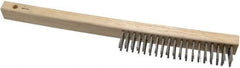 Weiler - 3 Rows x 19 Columns Curved Handle Stainless Steel Scratch Brush - 6" Brush Length, 13-1/2" OAL, 1" Trim Length, Wood Curved Handle - Makers Industrial Supply