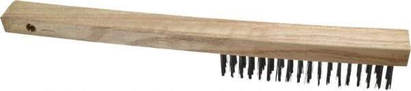 Weiler - 4 Rows x 18 Columns Curved Handle Steel Scratch Brush - 6" Brush Length, 14" OAL, 1" Trim Length, Wood Curved Handle - Makers Industrial Supply