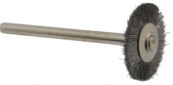 Weiler - 3/4" OD, 1/8" Shank Diam, Crimped Steel Wheel Brush - 3/16" Trim Length, 0.003" Filament Diam, 37,000 RPM - Makers Industrial Supply