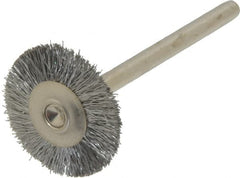 Weiler - 3/4" OD, 1/8" Shank Diam, Crimped Steel Wheel Brush - 3/16" Trim Length, 0.005" Filament Diam, 37,000 RPM - Makers Industrial Supply