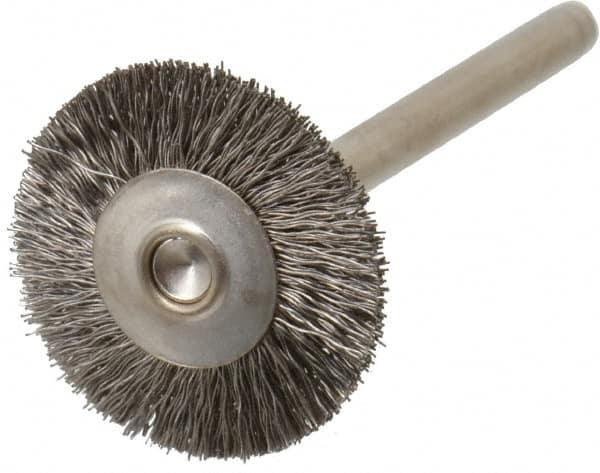 Weiler - 3/4" OD, 1/8" Shank Diam, Crimped Stainless Steel Wheel Brush - 3/16" Trim Length, 0.005" Filament Diam, 37,000 RPM - Makers Industrial Supply