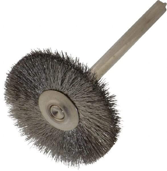 Weiler - 1" OD, 1/8" Shank Diam, Crimped Stainless Steel Wheel Brush - 5/16" Trim Length, 0.003" Filament Diam, 37,000 RPM - Makers Industrial Supply