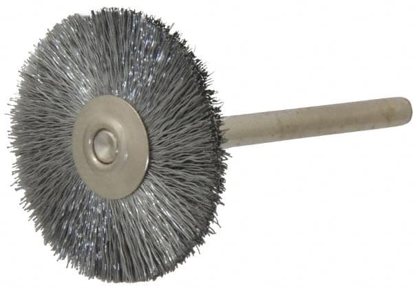 Weiler - 1" OD, 1/8" Shank Diam, Crimped Steel Wheel Brush - 5/16" Trim Length, 0.005" Filament Diam, 37,000 RPM - Makers Industrial Supply