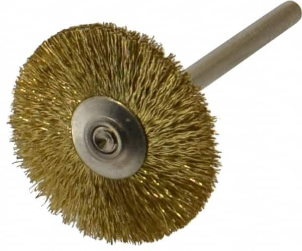 Weiler - 1" OD, 1/8" Shank Diam, Crimped Brass Wheel Brush - 5/16" Trim Length, 0.005" Filament Diam, 37,000 RPM - Makers Industrial Supply