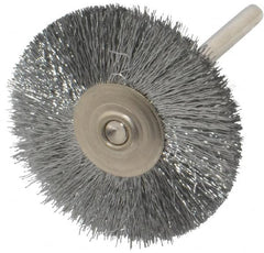 Weiler - 1-1/4" OD, 1/8" Shank Diam, Crimped Steel Wheel Brush - 3/8" Trim Length, 0.005" Filament Diam, 37,000 RPM - Makers Industrial Supply