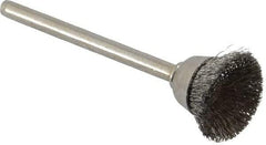 Weiler - 5/8" Diam, 1/8" Shank Crimped Wire Stainless Steel Cup Brush - 0.005" Filament Diam, 1/4" Trim Length, 37,000 Max RPM - Makers Industrial Supply