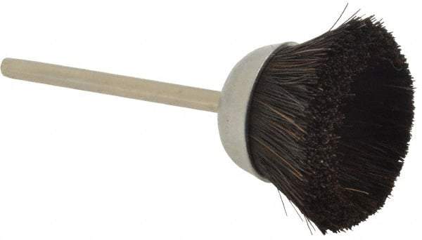 Weiler - 1" Diam, 1/8" Shank Straight Wire Hair Cup Brush - 0.003" Filament Diam, 7/16" Trim Length, 25,000 Max RPM - Makers Industrial Supply