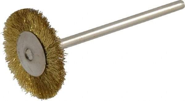 Weiler - 3/4" OD, 3/4" Shank Diam, Crimped Brass Wheel Brush - 3/16" Trim Length, 0.003" Filament Diam, 37,000 RPM - Makers Industrial Supply