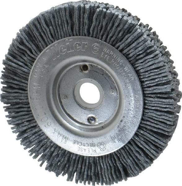 Weiler - 3" OD, 1/2" Arbor Hole, Crimped Nylon Wheel Brush - 3/8" Face Width, 1/2" Trim Length, 0.04" Filament Diam, 6,000 RPM - Makers Industrial Supply