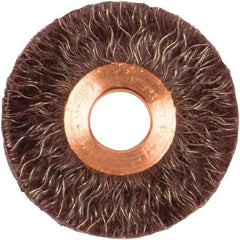 Weiler - 2" OD, 1/2" Arbor Hole, Crimped Steel Wheel Brush - 1/4" Face Width, 1/2" Trim Length, 0.014" Filament Diam, 20,000 RPM - Makers Industrial Supply