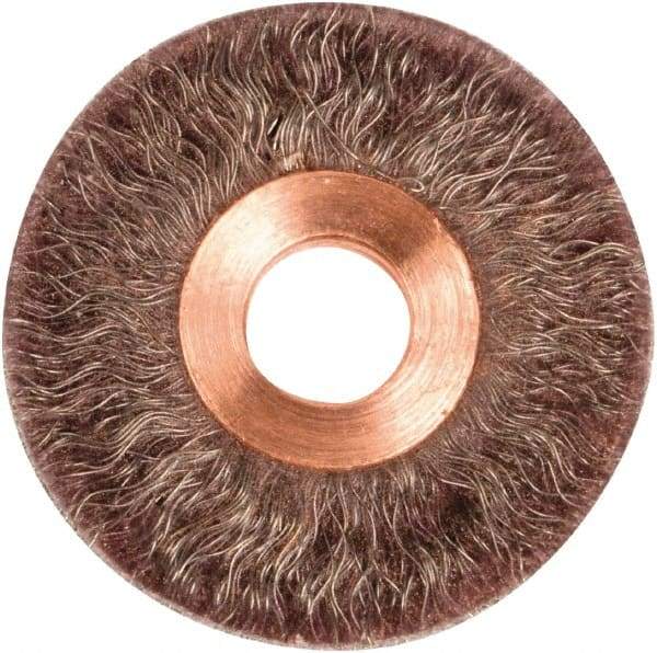 Weiler - 2" OD, 1/2" Arbor Hole, Crimped Steel Wheel Brush - 1/4" Face Width, 1/2" Trim Length, 0.0104" Filament Diam, 20,000 RPM - Makers Industrial Supply