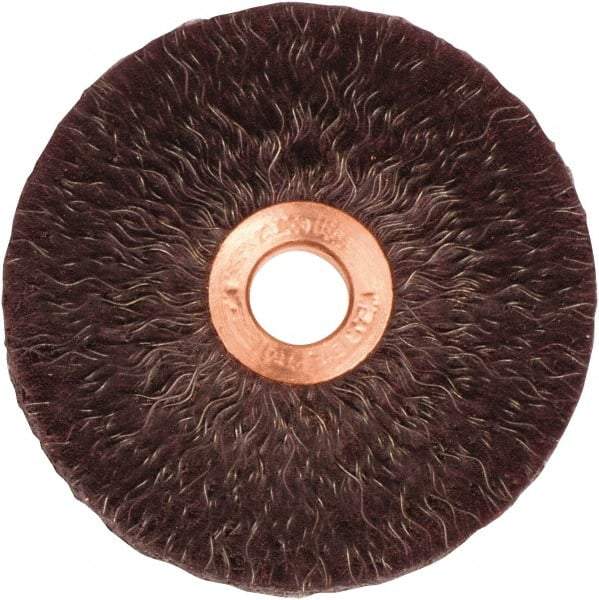 Weiler - 3" OD, 1/2" Arbor Hole, Crimped Steel Wheel Brush - 1/4" Face Width, 1" Trim Length, 0.014" Filament Diam, 20,000 RPM - Makers Industrial Supply