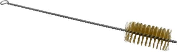 Schaefer Brush - 3" Long x 1-1/2" Diam Brass Long Handle Wire Tube Brush - Single Spiral, 15" OAL, 0.008" Wire Diam, 3/8" Shank Diam - Makers Industrial Supply