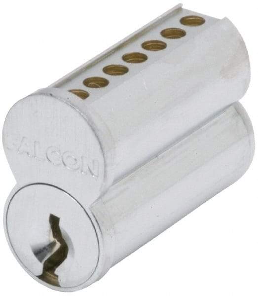 Falcon - 7 Pins, Falcon A Keyway Keying, Small Format IC Cylinder - Satin Chrome Coated, Brass - Makers Industrial Supply