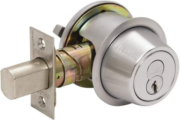 Falcon - Less Cylinder - SFIC Keying, Single Cylinder Deadbolt - Satin Chrome Coated, Steel - Makers Industrial Supply