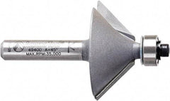 Amana Tool - 1-1/4" Cut Diam, 1/2" Length of Cut, 2 Flute Chamfer Edge Profile Router Bit - Carbide-Tipped, 1/4" Shank Diam, 2" OAL, Uncoated - Makers Industrial Supply