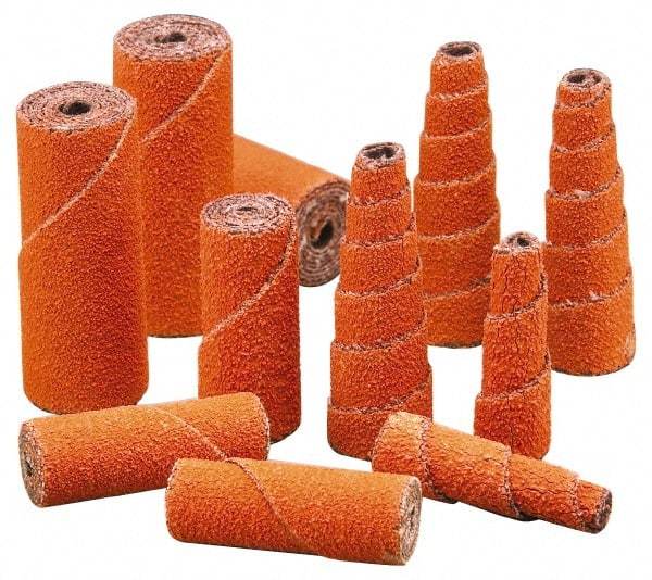 Merit Abrasives - 1-1/2" Long x 1/2" Diam, Ceramic, Full Taper Cartridge Roll - 80 Grit, 1/8" Pilot Hole Diam, Medium Grade, X Weighted, Cloth Backing - Makers Industrial Supply