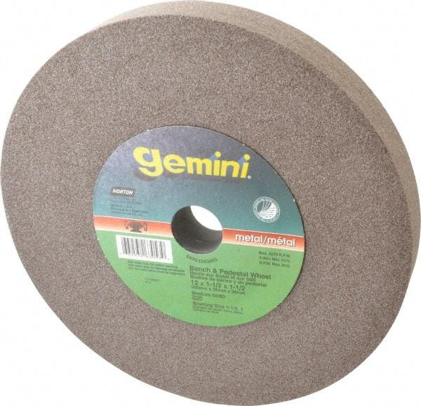 Norton - 60 Grit Aluminum Oxide Bench & Pedestal Grinding Wheel - 12" Diam x 1-1/2" Hole x 1-1/2" Thick, 2070 Max RPM, Medium Grade - Makers Industrial Supply